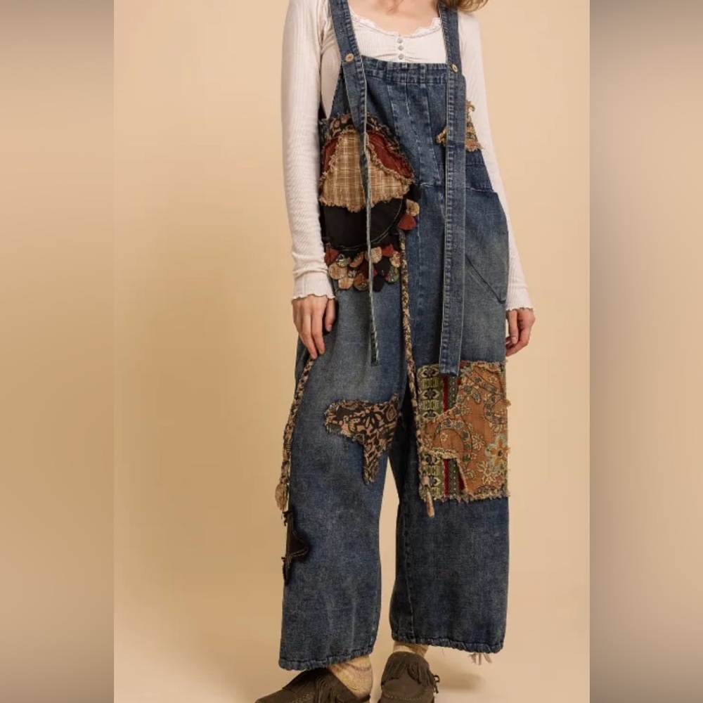 Boho Patchwork Denim Overalls NWT - image 2